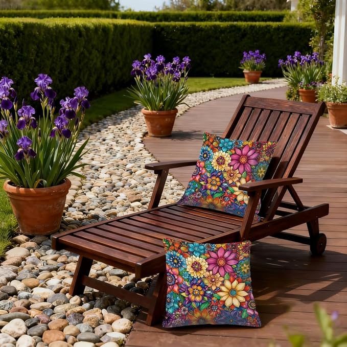 18x18 Inch Outdoor Pillow Covers Set of 2 Waterproof Throw Pillow Covers Decorative Couch Cushion Covers Bright Floral Mandala Square Pillowcases Protectors for Patio Garden Sofa