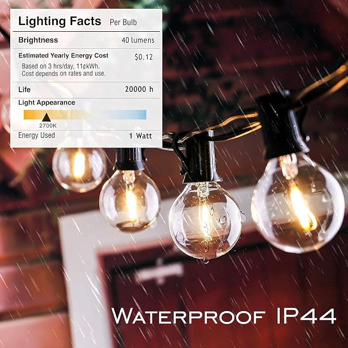 Outdoor String Lights 200FT Wateproof Outside Lighting for Patio Backyard | 104 Shatterproof Dimmable G40 Globe Bulbs,2-Pack x 100FT Linkable Outdoor Lights for Porch Bistro Garden Gazebo Balcony Yard