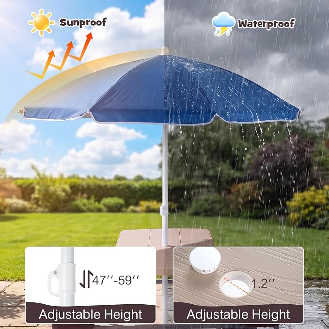 HONEY JOY Kids Picnic Table, 4 Person Toddler Outdoor Table and Chair Set, Built-in Benches, Removable Umbrella, Metal Frame & HDPE Top, Children Outdoor Furniture for Backyard Patio Garden (Coffee)