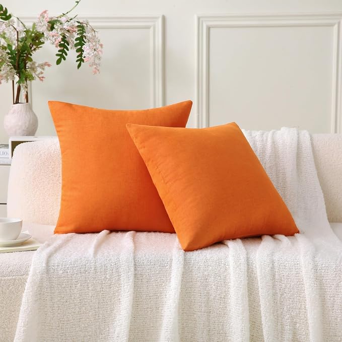 Outdoor Throw Pillows with Inserts, Waterproof Pillows for Outdoor Seating, Square Decorative Garden Cushion for Patio Furniture, Bed, Couch, Sofa (Orange, 16" x 16" (Pack of 2))
