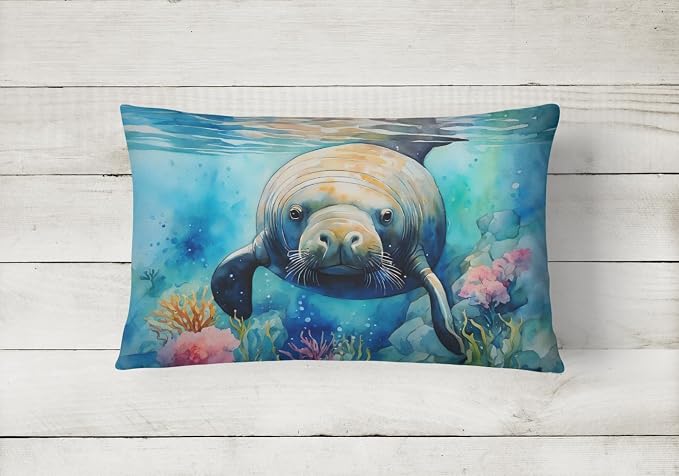 Caroline's Treasures DAC2814PW1216 Manatee Throw Pillow Machine Washable, Indoor Outdoor Decorative Pillow for Couch, Bed or Patio, 12HX16W