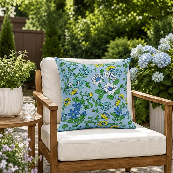Outdoor/Indoor Decorative Throw Pillows 18×18 Inch | Pack of 2 Waterproof Decorative Throw Pillows with Inserts, Square Pillows for Bed, Couch, Sofa and Patio Furniture