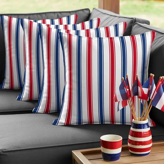 Outdoor Pillow Covers Set of 2, USA Independence Red Blue White Stripe Decor Throw Pillow Covers 16X16IN, President's Flag Day Throw Pillows Protector Cushion Case for Patio,Couch,Sofa,Garden