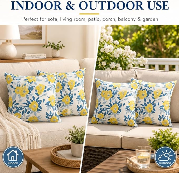Outdoor Throw Pillows 18×18 Inch Pack of 2 Waterproof Decorative Patio Pillows with Inserts, Square Pillows for Garden Couch Sofa and Patio Furniture