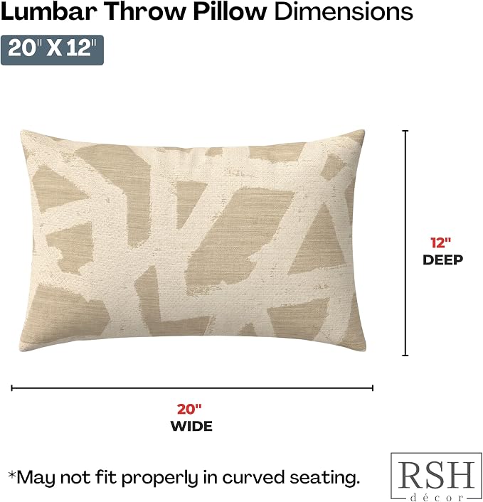 RSH DECOR: Sunbrella Lumbar Throw Pillows Set of 2 | 20" x 12" | Water and Fade-Resistant Performance Fabric | Outdoor Pillow Covers with Down-Alternative Inserts | Made in USA (Draft Parchment)