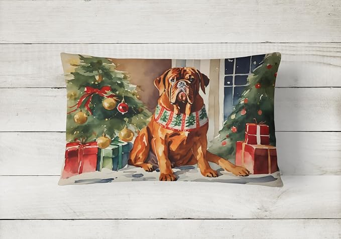 Caroline's Treasures DAC2647PW1216 Dogue de Bordeaux Cozy Christmas Throw Pillow Machine Washable, Indoor Outdoor Decorative Pillow for Couch, Bed or Patio, 12HX16W
