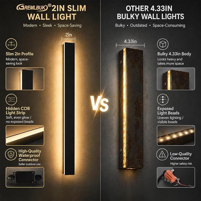 2 Pack 47 inch Outdoor Wall Lights Modern Long Wall Sconce, Waterproof Ip65 Outdoor Garage Lights 3000K Wall Mount Exterior Light Fixture for House Garage Patio