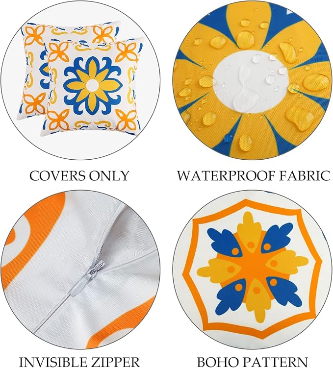 Pyonic Outdoor Pillow Covers 16x16 Spring Summer Garden Waterproof Throw Pillow Covers Cushion Case Patio Pillows for Couch Tent,Set of 4 Yellow