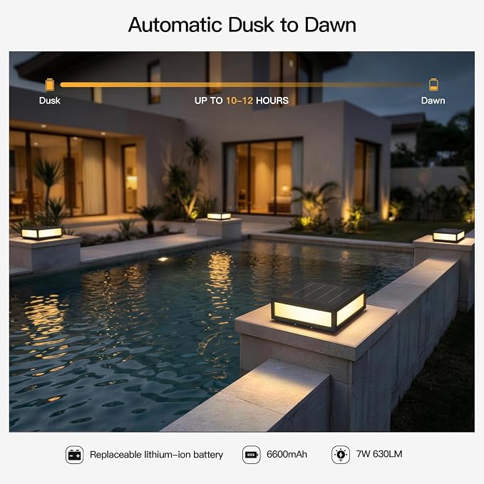 MVBT Large Solar Post Lights, 16" Square Pillar Light, Outdoor Column Light | 3000K LED Post Lamp, Solar Power Modern Column Lighting, Dusk to Dawn Exterior Gate Post Light for Driveway Entry Patio Posts
