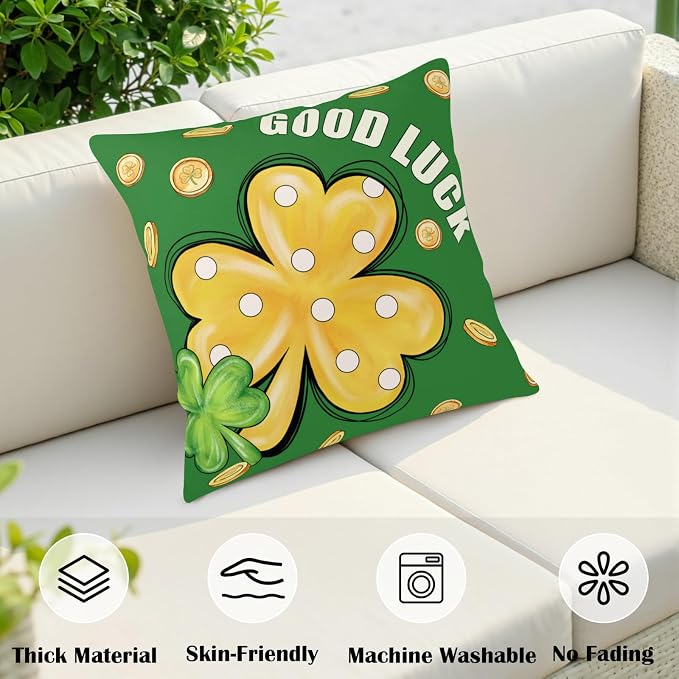 Pack of 2 St Patrick's Day Pillow Covers Polka Dots Clover Throw Pillow Covers 16x16 Lucky Hat Filled with Gold Coin Shamrock Pillow Cases Saint Patricks Day Decorations for Home