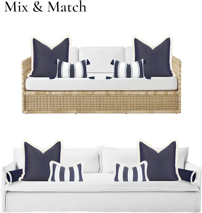 Hofdeco Premium Coastal Hampton Outdoor Performance Throw Pillow Cover Only, 22"x22" Water Repellent, UV and Fade Resistant for Backyard, Couch, Poolside, Indigo Blue Woven Solid