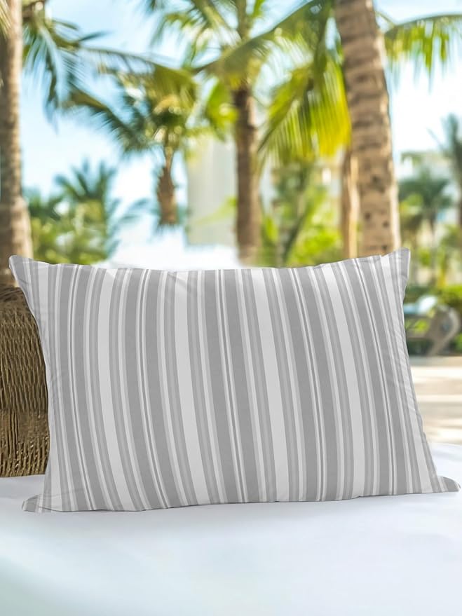 Waterproof Outdoor Pillow 1 Pack Grey Stripes Decorative Throw Pillows Cover & Insert 20x12 Inch Lumbar Pillowcase White Lines Lines Pillows for Couch Sofa Bed Patio Furniture Indoor Outdoor
