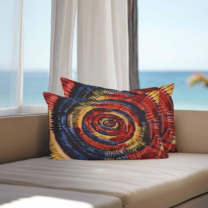 Vandarllin Outdoor Throw Pillows Covers 20x12 inch Set of 2 Waterproof Yellow Black Tie-Dye Art Decorative Zippered Cushion Covers for Patio Furniture, Abstract Boho Tribe Lumbar Pillowcases