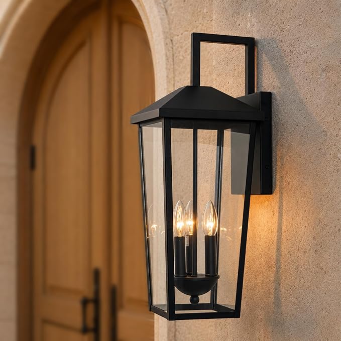 Outdoor Wall Lights Exterior Porch Sconces | Black, 22.5” Patio Wall Lighting Fixtures, Clear Glass,E12,Water Proof, for House,Yard,1 Pack