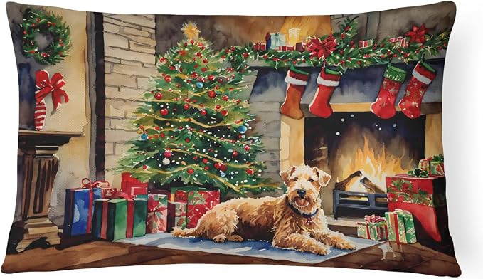 Caroline's Treasures DAC2698PW1216 Lakeland Terrier Cozy Christmas Throw Pillow Machine Washable, Indoor Outdoor Decorative Pillow for Couch, Bed or Patio, 12HX16W