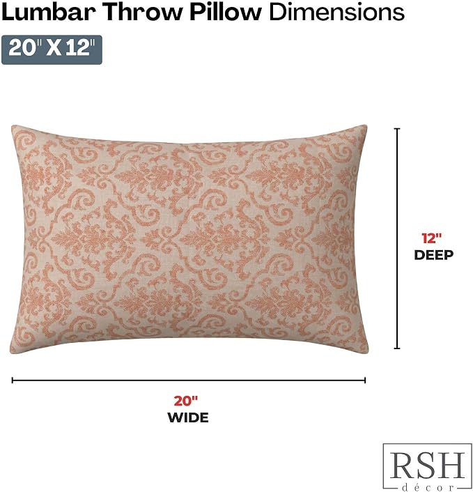 RSH DECOR: Sunbrella Lumbar Throw Pillows Set of 2 | 20" x 12" | Water and Fade-Resistant Performance Fabric | Outdoor Pillow Covers with Down-Alternative Inserts | Made in USA (Rialto Papaya)