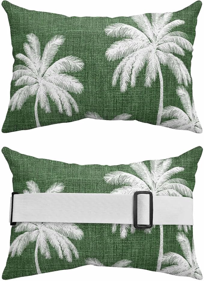 Pack of 4 Outdoor Lumbar Pillow Covers 12x20 Inch, Dark Green Palm Trees Waterproof Throw Pillow Covers Set, Farmhouse Tropical Summer Beach Indoor&Outdoor Decorative Cushion Cases for Patio Porch Car