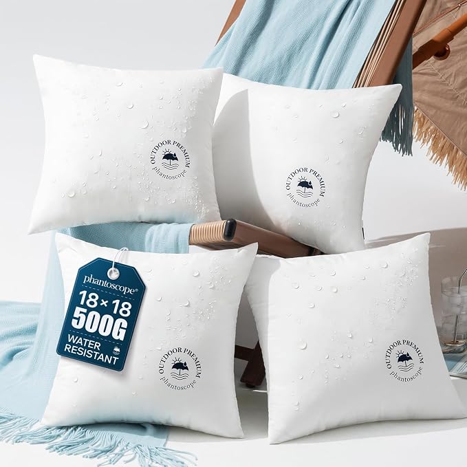 Phantoscope 18x18 Outdoor Pillow Inserts Outdoor Pillows Waterproof White | Water Resistant Outdoor Pillows for Patio Porch Furniture Indoor Decorative Throw Pillows Fillers Couch Sham Cushion Stuffer