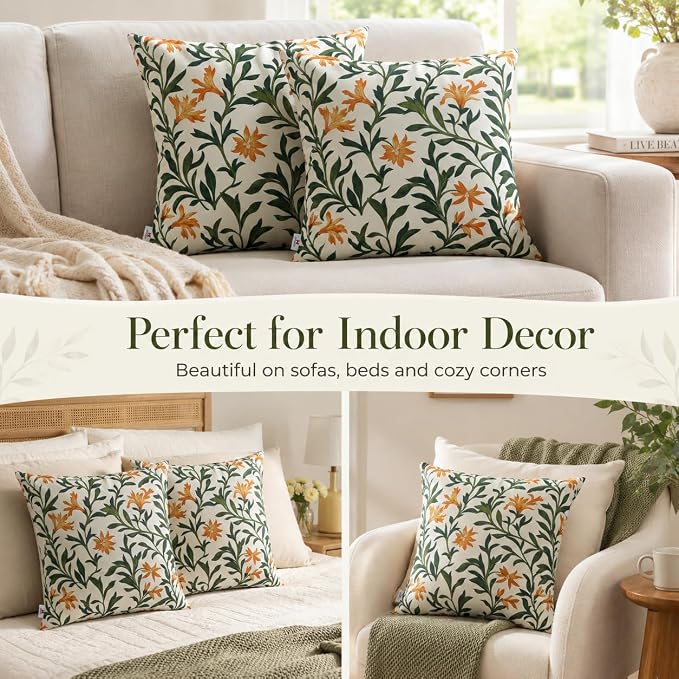 Outdoor Throw Pillows 18×18 Inch Waterproof Pillows with Inserts | Pack of 2 Fade Resistant Decorative Throw Pillows Outdoor Square Pillows for Garden Couch Sofa Patio Furniture