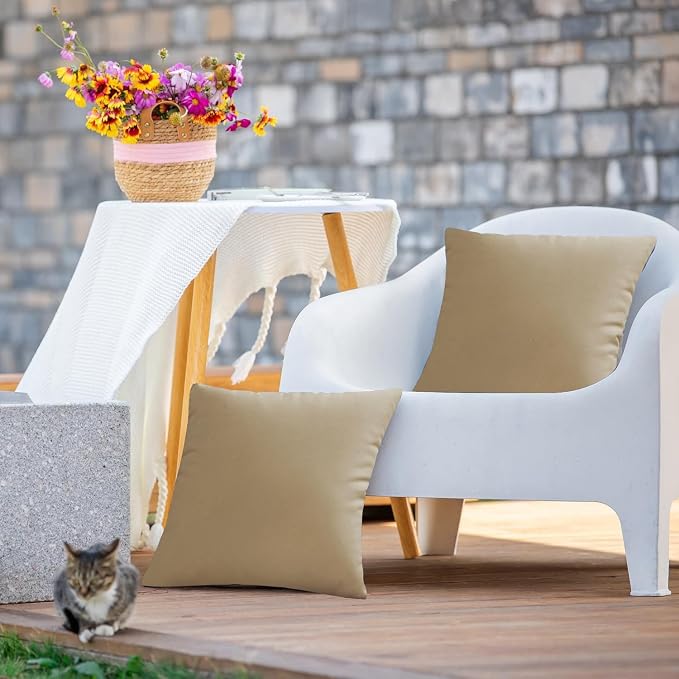 VAKADO Outdoor Waterproof Throw Pillow Covers 20X20 Set of 2 Decorative Taupe Patio Furniture Cushion Cases Outside Decor for Couch Garden Bench Porch
