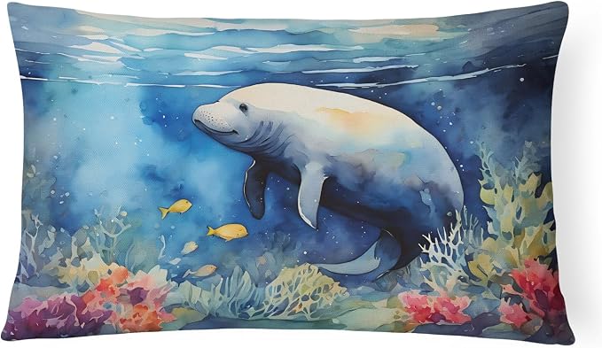 Caroline's Treasures DAC2811PW1216 Manatee Throw Pillow Machine Washable, Indoor Outdoor Decorative Pillow for Couch, Bed or Patio, 12HX16W
