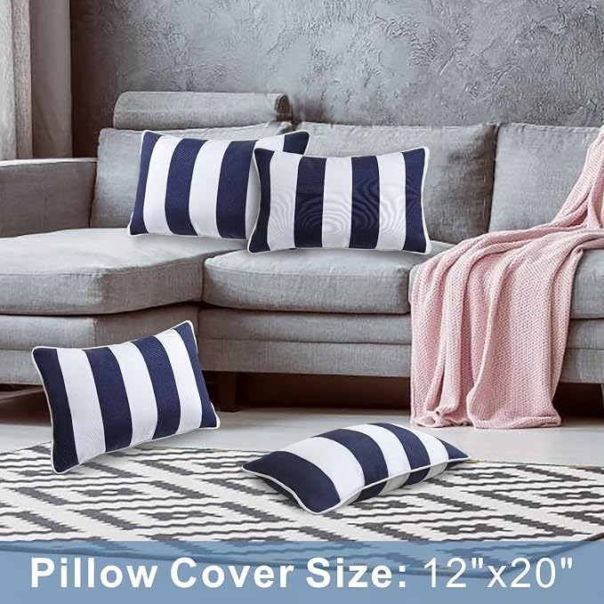 JMGBird Black and White Outdoor Pillows 12x20 Pillow Insert Included | Outdoor Lumbar Pillows, Water-Repellent Throw Pillows with Insert, Pack of 2, 12×20 Inch- Add a Pop of Color Outdoors