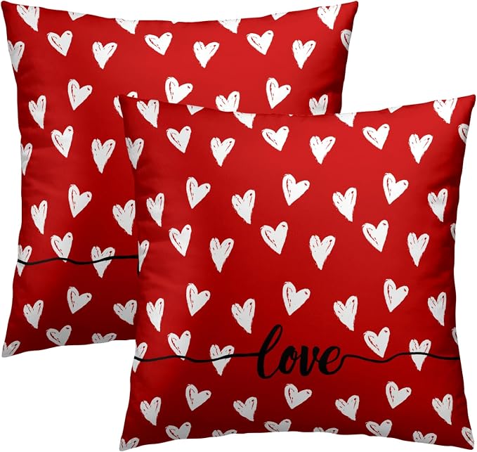 Valentine's Day Pillow Covers 22x22 Inch, Set of 2 Romantic Love Hearts Red Decorative Throw Pillowcases Square Cushion Cover for Anniversary Bridal Wedding Couch Sofa Home Decor