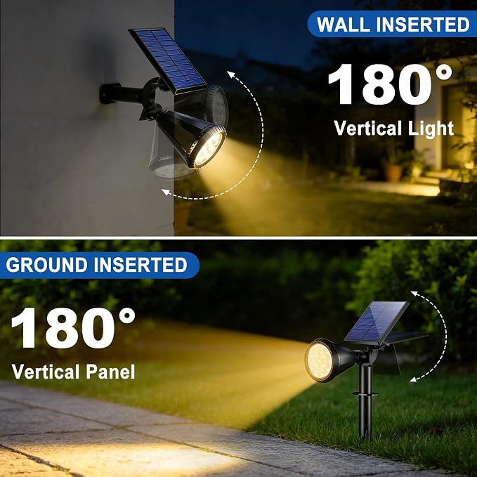 Solar Spot Lights Outdoor, Landscape Yard Flag Spotlights Warm White | Waterproof IP65,10 Pack 4 Lighting Modes Solar Powered lights Auto On/Off,Solar Garden Tree Pathway Wall Uplights for Outside