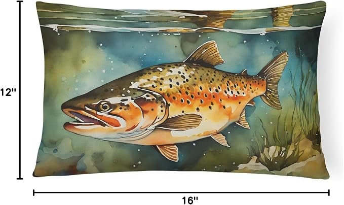 Caroline's Treasures DAC2780PW1216 Brown Trout Throw Pillow Machine Washable, Indoor Outdoor Decorative Pillow for Couch, Bed or Patio, 12HX16W