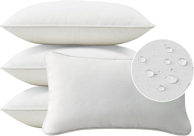 Unimatta Decorative Outdoor Water Repellent Throw Pillows with Inserts, Set of 4, 20" x12" Pillows for Patio, Backyard, Bed, Couch, and Patio Furniture, Linen