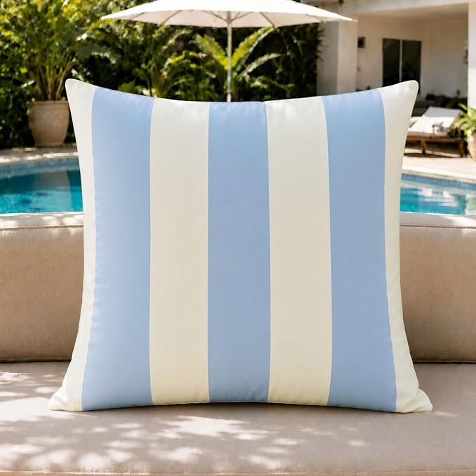 Allorry Outdoor Pillow Covers 18x18 Sky Blue Striped Decoration Throw Pillow Covers for Spring Summer Outdoor Waterproof Garden Patio Furniture Sofa Bed Home Decor JB016-D18