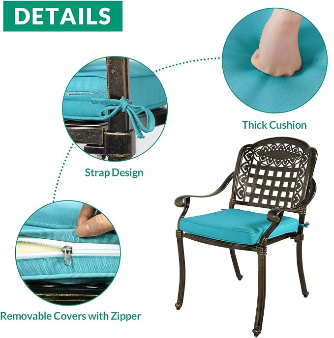 VIVIJASON 9-Piece Outdoor Dining Set, Cast Aluminum Retro Patio Furniture Table and Chairs Set for 8, Include Large 64" Square Dining Table and 8 Cushioned Chairs with Umbrella Hole, Ocean Blue