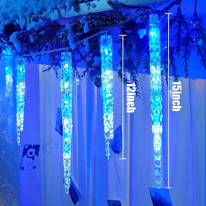 Brightown Icicle Lights Outdoor, 2 Pack Total 40ft 40 Tubes 200 LED Ice Shape String Lights, Connectable Hanging Christmas Decoration Lights for Tree Patio Roof Holiday Decor, Blue and White