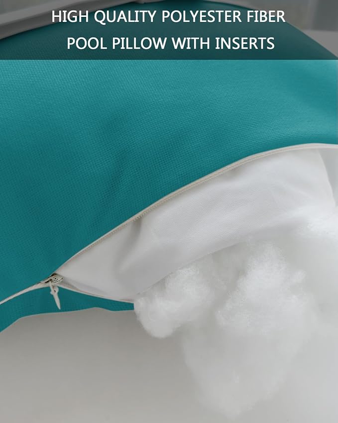 DecorLovee Teal Outdoor Recliner Pillows for Head, Modern Pure Teal Waterproof Chair Pillow with Elastic Stripe, Farmhouse Chaise Lounge Headrest Pillow for Patio/Beach/Pool 1Pack, 11"x16"