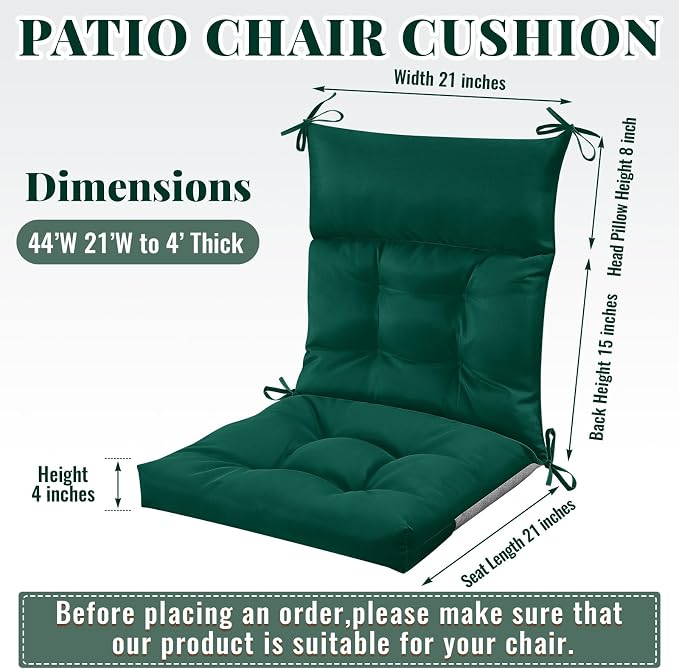 Sintuff 2 Pcs 44 x 21 x 4 Outdoor Chair Cushion Patio Chair Cushions Seat/Back Tufted Pillow with Ties Water Resistant Replacement Indoor Patio Furniture Outdoor Furniture (Solid Color,Teal)
