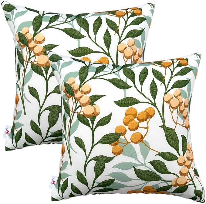 Outdoor Throw Pillows 18×18 Inch Waterproof Pillows with Inserts | Set of 2 Fade Resistant Decorative Square Pillows for Couch, Sofa and Patio Furniture