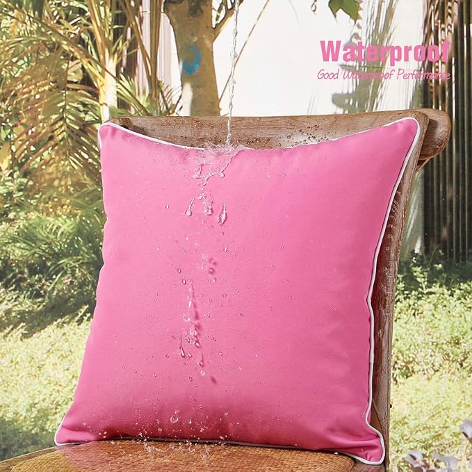 JOJOGOGO 12x20 Hot Pink Outdoor Lumbar Pillows Waterproof Set of 2, Cute Pink Room Decor Couch Lumbar Pillow Covers, 12 x 20 Patio Furniture Pillows Outdoor Waterproof & Sunproof (No Pillow Inserts)