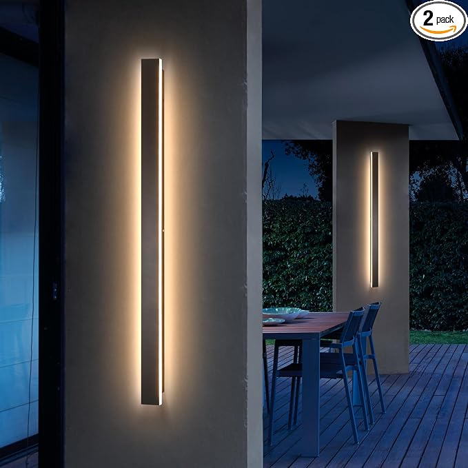 AioTio Modern Outdoor Wall Light, 47inch 2pack Exterior Lighting Fixture Wall Mount,Black IP65 Waterproof Porch Lights Wall Sconce,3000K Long LED Linear Outside Lighting for Garage, House,Front Door
