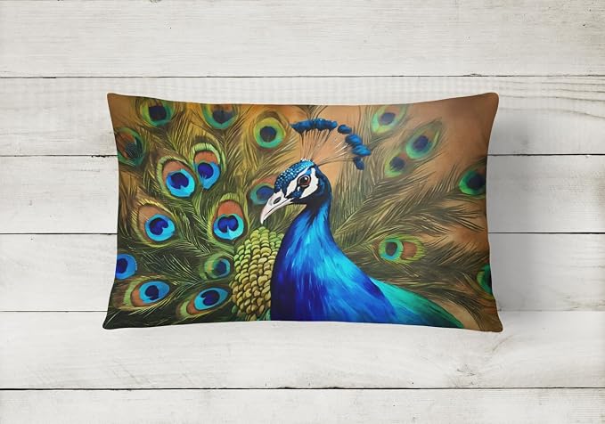 Caroline's Treasures DAC3255PW1216 Peacock Throw Pillow Machine Washable, Indoor Outdoor Decorative Pillow for Couch, Bed or Patio, 12HX16W