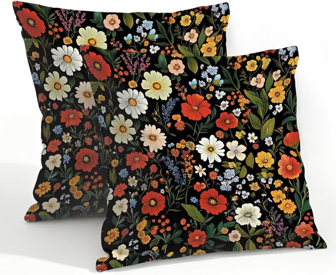 22x22 Inch Outdoor Pillow Covers Set of 2 Waterproof Throw Pillow Covers Decorative Couch Cushion Covers Boho Wild Flowers Plant Square Pillowcases Protectors for Patio Garden Sofa