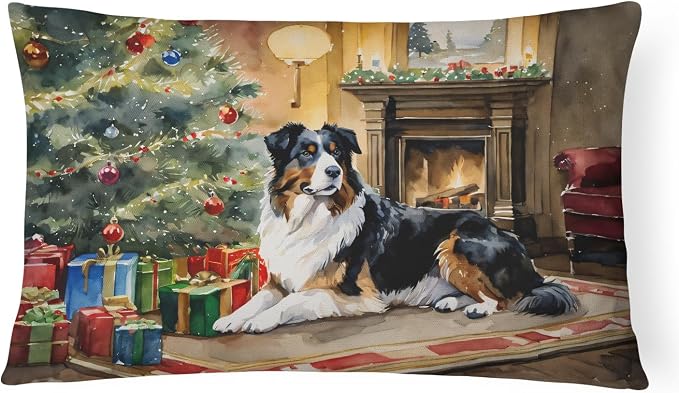 Caroline's Treasures DAC2600PW1216 Australian Shepherd Cozy Christmas Throw Pillow Machine Washable, Indoor Outdoor Decorative Pillow for Couch, Bed or Patio, 12HX16W