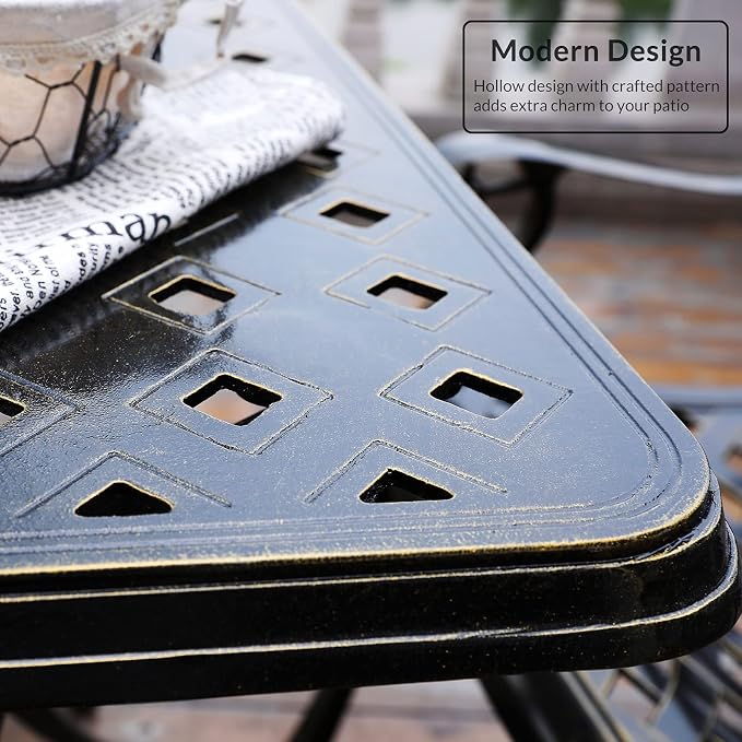 MEETWARM 30.5" Square Patio Dinning Table, Outdoor Cast Aluminum Dinning Table with 2.2" Umbrella Hole, Dark Bronze