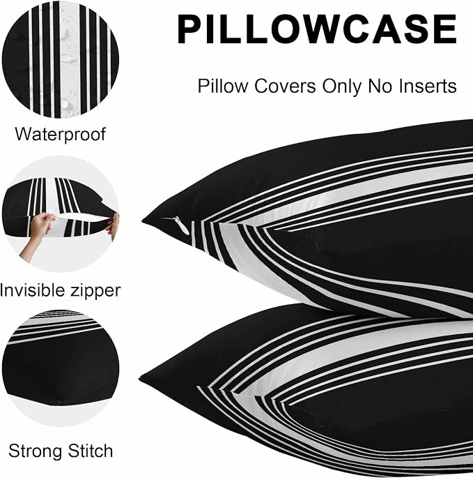Black White Stripe Outdoor Pillow Covers 18x18 Inch Throw Pillow Covers Set of 2 Waterproof Decorative Pillow Cases Modern Rustic Vertical Striped Cushion Covers for Patio Furniture Garden Couch Sofa