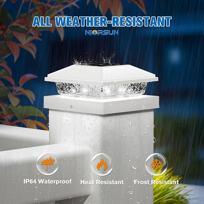 Solar Post Cap Lights,4x4 Post Solar Lights Cool White,White 8 Pack | Fence Post Solar Lights for 4x4 Post Caps Wood Vinyl &5x5 Vinyl Post,IP64 Waterproof Solar Post Lights Outdoor for Deck