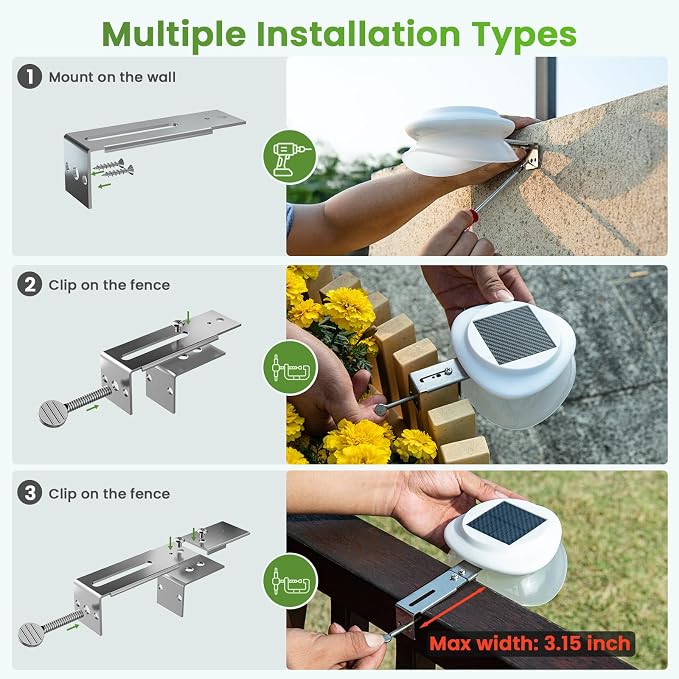 JSOT Solar Fence Lights, Bright Outdoor Deck Light, Waterproof Lighting for Patio Eaves Pathway Garden Garage Stairs Wall 2 Installations Methods - White Light, 6 Pack-White lampshade