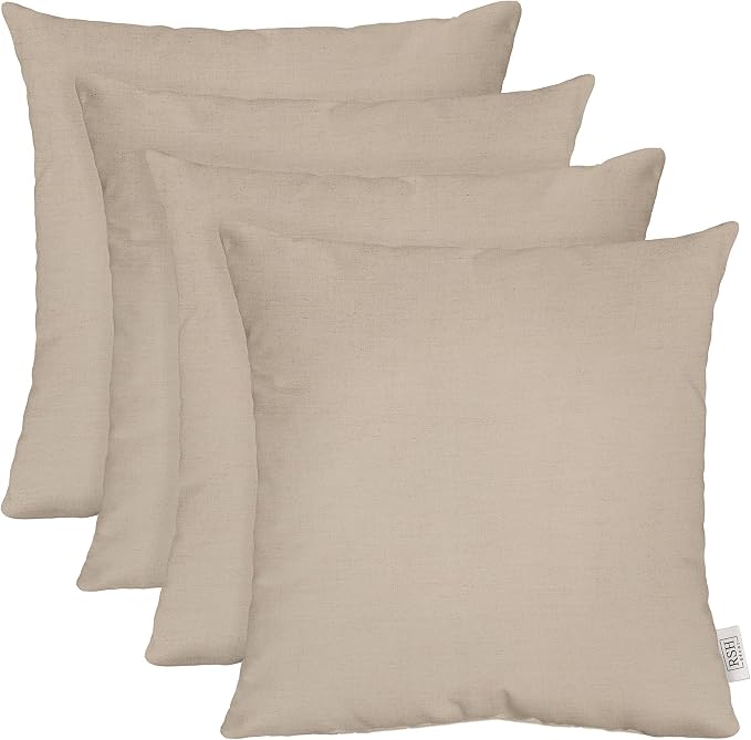 RSH DECOR: Sunbrella Play Square Throw Pillows Set of 4 | 17" x 17" | Water and Fade-Resistant Performance Fabric | Outdoor Pillow Covers with Down-Alternative Inserts | Play Oat