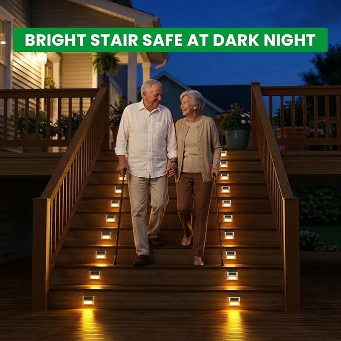 JSOT Solar Lights Perfect for Deck, Fence, Stair, Step Decor-Warm White-12P | Stainless Steel, Waterproof, Solar Powered, Garden, Patio, Deck Rail