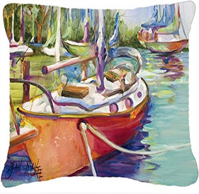 Caroline's Treasures JMK1028PW1216 Red Sailboat Canvas Fabric Decorative Pillow Machine Washable, Indoor Outdoor Decorative Pillow for Couch, Bed or Patio, 12HX16W