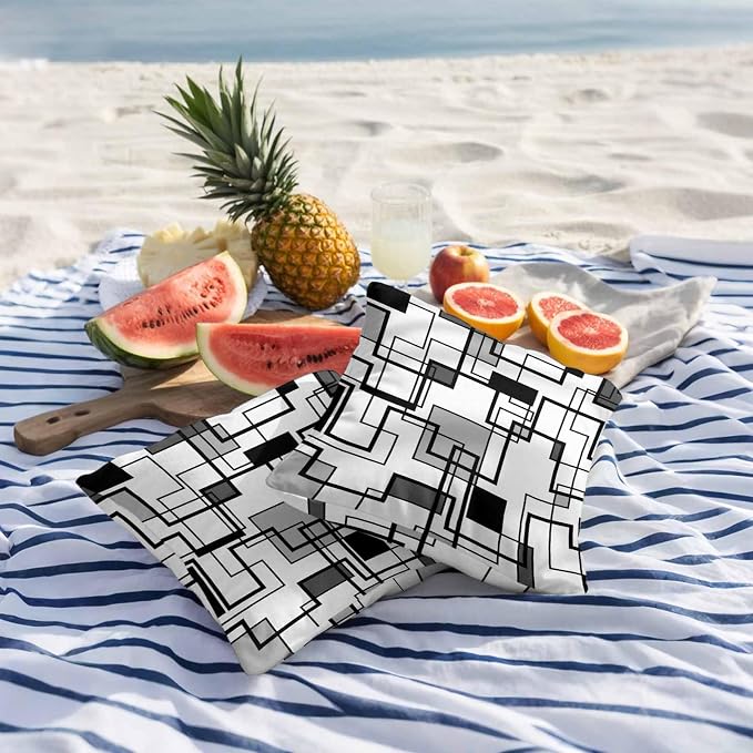 Vandarllin Outdoor Throw Pillows Covers 20x20 inch Set of 2 Waterproof Gray Geometric Stripes Decorative Zippered Cushion Covers for Patio Furniture, Modern Abstract Lines Lumbar Pillowcases