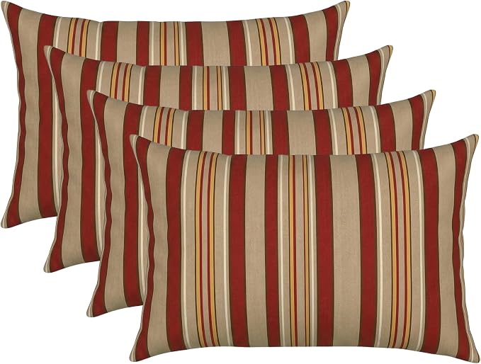 RSH DECOR: Outdura Lumbar Throw Pillows Set of 4 | 20" x 12" | Water and Fade-Resistant Performance Fabric | Outdoor Pillow Covers with Down-Alternative Inserts | Made in USA (Soulmate Crimson)